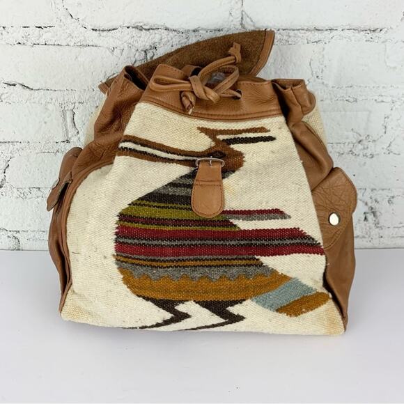 VTG Tapestry Kilim Bird Animal Drawstring Leather Backpack Tapestry Backpack main image 6